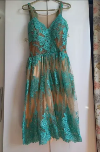 Vestido festa tule turquesa