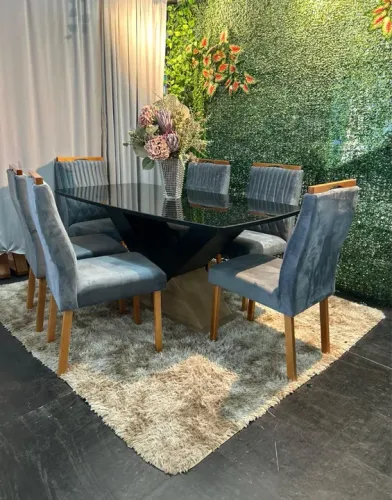 Mesa de Jantar Amora com Tampo Preto-6 lugares Cor Cinza Graffite TM:1.70x90
