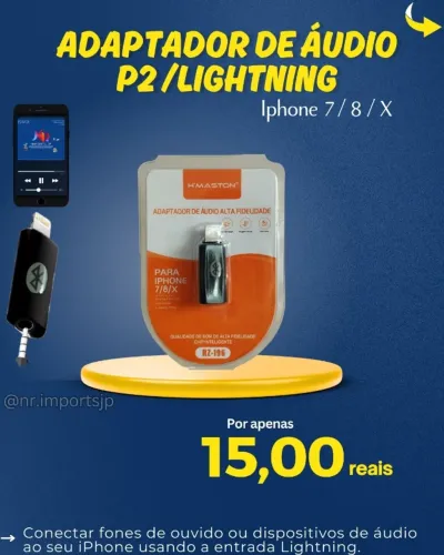 Adaptador de Áudio P2 para Lightning (iPhone)