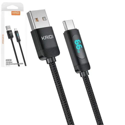Cabo de Carregamento Tipo C 66W com 1 Metro e Display LED, Trançado - Kaidi