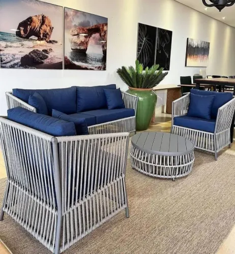 Conjunto sofá de luxo em corda náutica