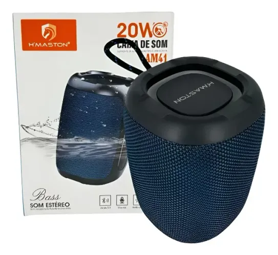 Caixa De Som Bluetooth 20w Usb Fm Resistente À Água Am41 Preto 5v