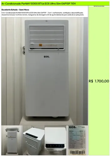 Ar-Condicionado Portátil 10000 BTUs EOS Ultra Slim 110V