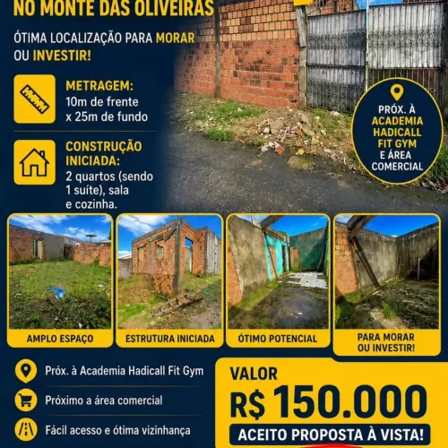 VENDO TERRENO NO MONTE OLIVEIRA 130 mil