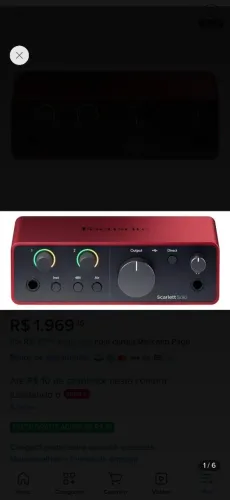 Interface de áudio Focusrite Scarlett solo 4th Gen Vermelha