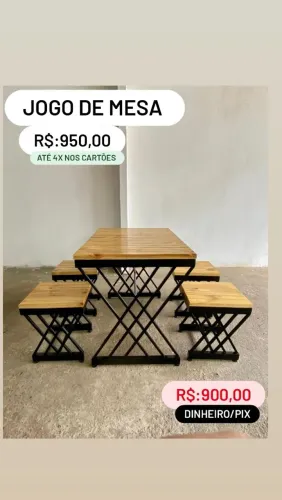 Mesa externa 4 cadeiras em madeira e ferro.