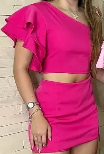 Conjunto feminino (cropped + short saia) | nunca usado (com etiqueta) + brinde