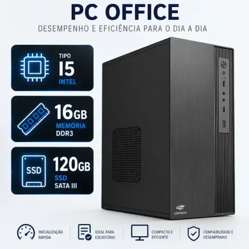 PC Office Intel Core i5-2400 16GB (2x8GB) DDR3 SSD 120GB Gabinete com Fonte 200W