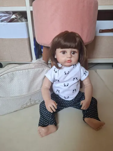 Bebê Sweetie Reborn Modelo Especial Panda Cabelos Liso Com bolsa kit tudo