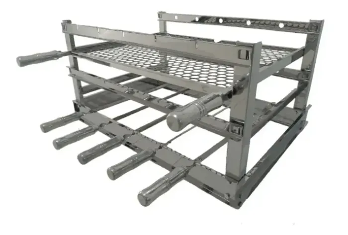 Grill Suporte Inox 90 X 54 Para Churrasqueira Com Grelha Mais 6 Espetos