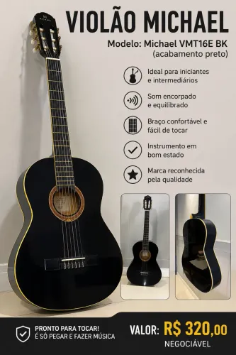 Violão Michael Modelo: Michael VMT16E BK (acabamento preto)