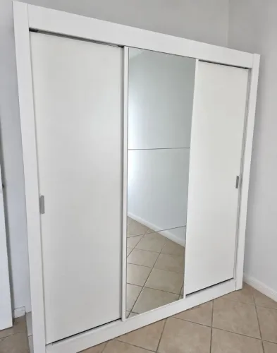 Guarda Roupa Casal Madesa Mônaco, 3 Portas de Correr c/ Espelho