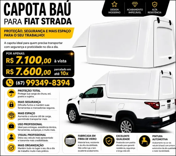 Capota de fibra Fiat strada - bau de fibra - A PRONTA ENTREGA. capota baixa e alta