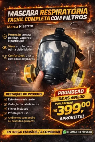 Máscara panorâmica respiratória com 2 filtros de ar