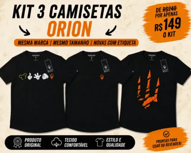 KIT 3 CAMISETAS ORION - TAMANHO G - NOVAS COM ETIQUETA