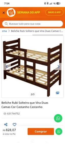 Beliche que vira duas camas, cor castanho