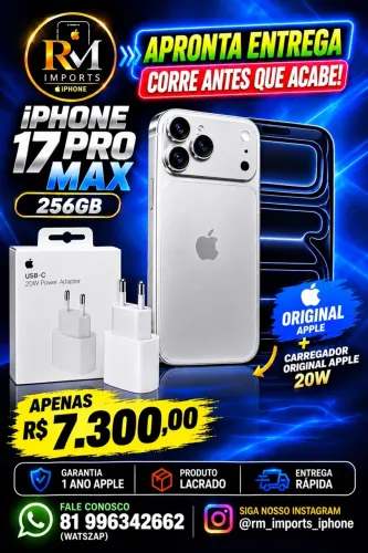 iphone 17 pro max 256 acompanha fonte original apple