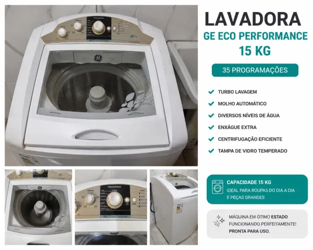 Lavadora GE Eco Performance, 15kg, 35 programações