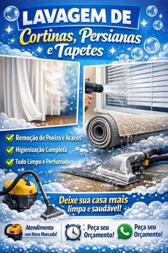 Lavagem de cortinas, persianas e tapetes, agende seu orçamento.