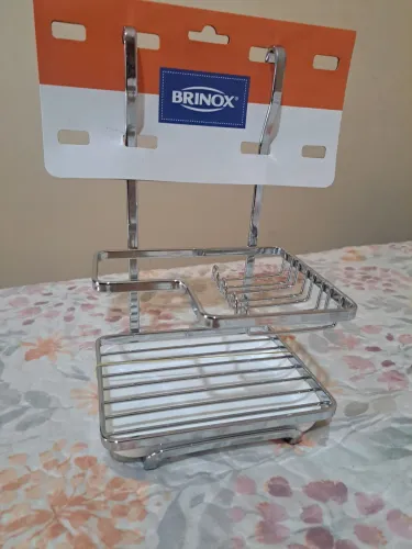 SUPORTE RETANGULAR DUPLO SABÃO, DETERGENTE e ESPONJA BRINOX