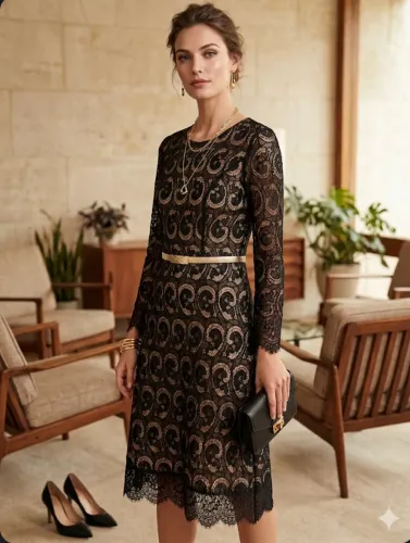 Vestido de Luxo em Renda com Mangas Longas - Oportunidade Única marca Bluk NOVO