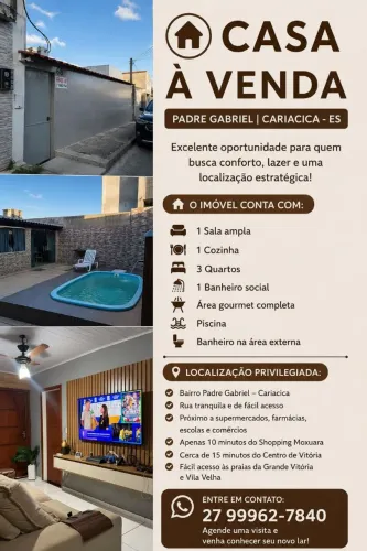 Casa à venda no Padre Gabriel com piscina, área gourmet e perto da praça