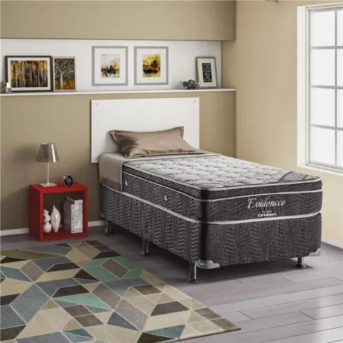 Cama Box Solteiro Ortobom Evidence com Ortopillow e Molas Bonnel 65x88x188 cm - Cinza