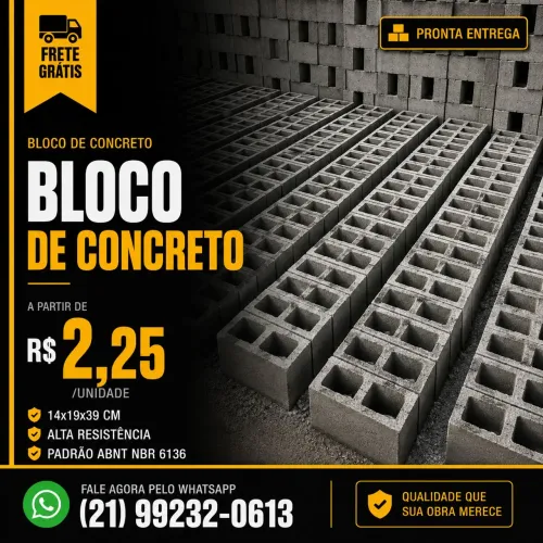 Bloco de Concreto Estrutural 9x19x39 e 14x19x39 - Atacado - Frete Grátis RJ