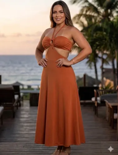 Vestido longo marrom terracota 