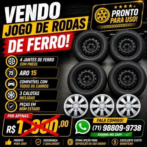 4 jantes de ferro com pneus em ótimo estado de uso com pneus e calotas