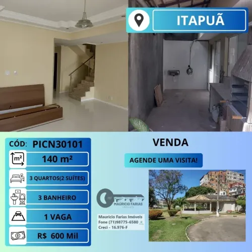 CASA TRIPLEX 3 QUARTOS (2 SUÍTES) COM 140M² EM ITAPUÃ