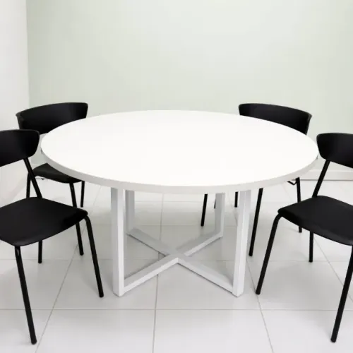 mesa redonda 1,20m branca para reunião