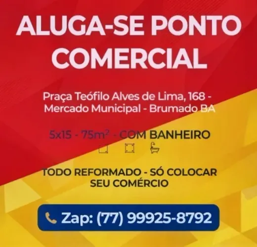 ALUGA- SE UM PONTO COMERCIAL MERCADO MUNICIPAL DE BRUMADO - PROX SUPERMERCADO SEBRISO.