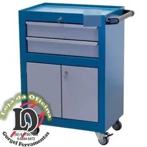 Carrinho de ferramentas 02 gavetas e 02 portas azul - Riosultools-RSTR050003