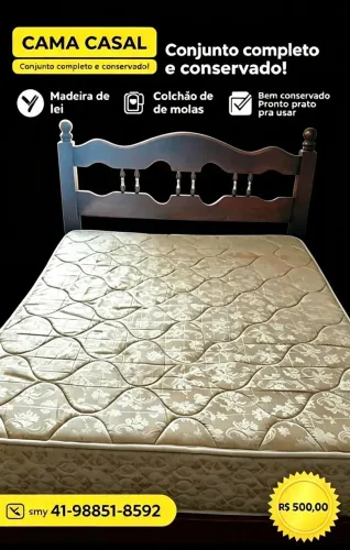 Cama Casal Completa: Madeira + Colchão de Molas R$ 500,00