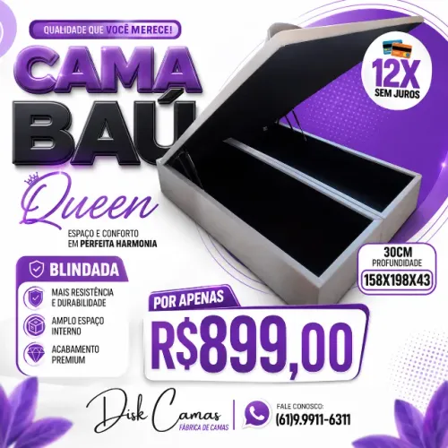 Cama Baú Queen Casal 158x198x43 Melhor Preço - R$899,00