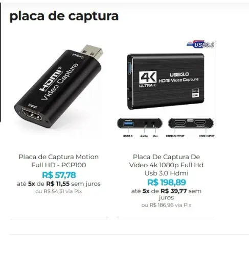 Placa de Captura para Gravação de Jogos e Transmissão Online