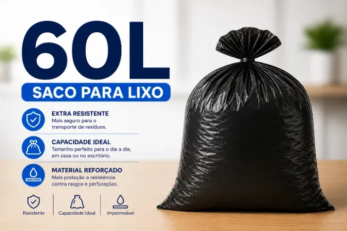 Saco de Lixo 60L Preto com 100 Unidades