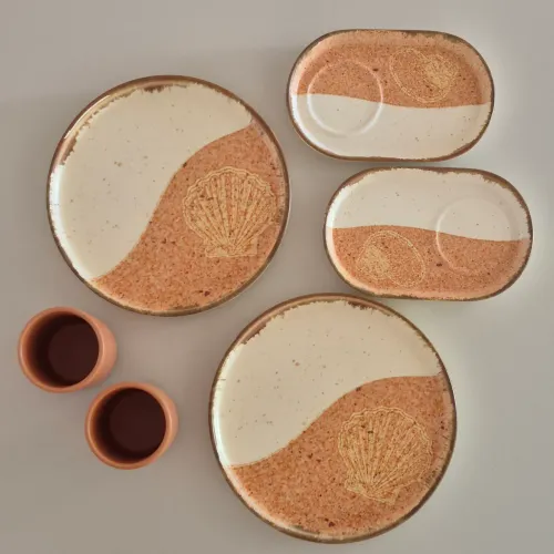 Kit pratos de sobremesa com canecas Sea Sand Scalla Cerâmica (6 itens)