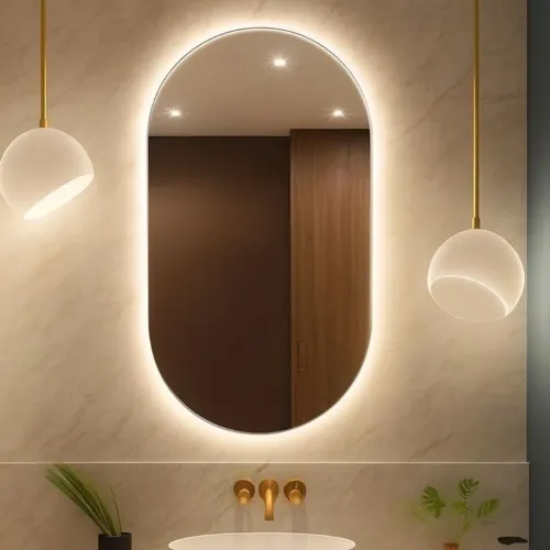Espelho Oval Orgânico LED Novo 80x50 - Luz Quente e Fria
