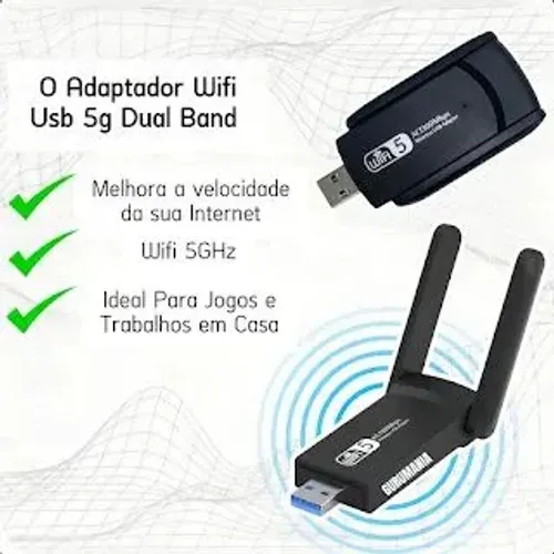 Adaptador Wifi Usb 3.0 Placa De Rede Dual Band 1300Mbps Gigabit 2 Antenas