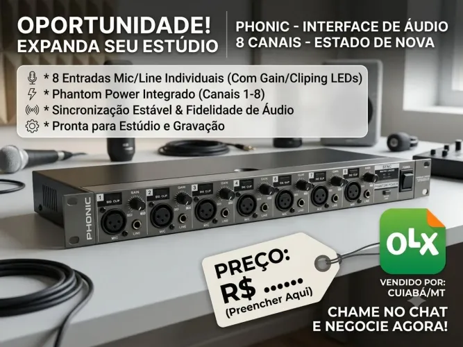 InInterface Conversor ADAT Phonic Firefly ADA8 - 8 Pre-Amps + Cabos