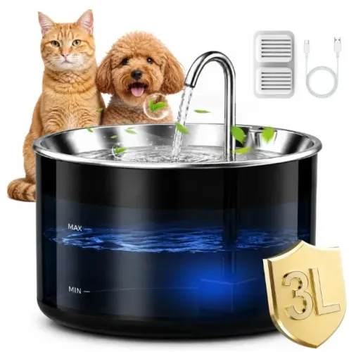 Bebedouro Fonte de Água para Gatos Cães Inox 3L Silencioso Filtragem 4 Níveis com Filtro