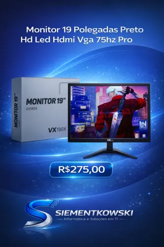 Monitor 19 Polegadas Preto Hd Led Hdmi Vga 75hz Pro Preto NOVO