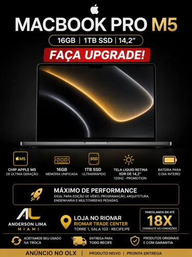 MACBOOK PRO M5 16/1TB LOJA NO RIOMAR, ACEITAMOS O SEU MACBOOK USADO.
