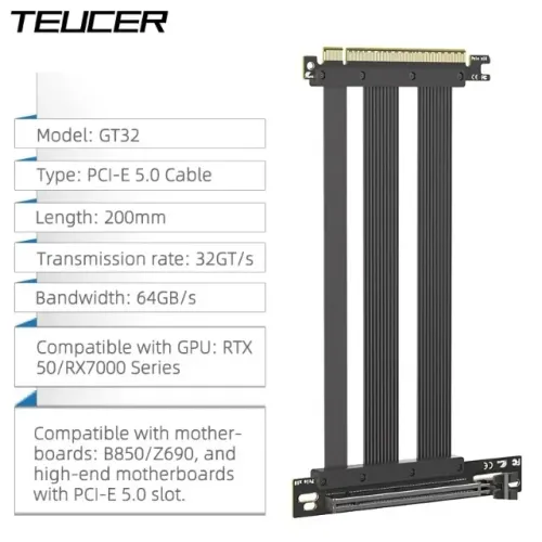 Cabo Riser Extensor Pci Express 5.0 20cm