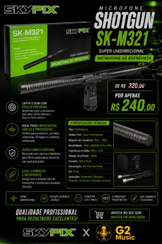 Microfone Shotgun Skypix M-321 