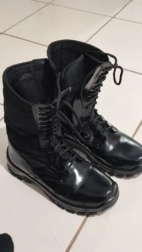 Boot / Coturno Militar Extra Leve Couro Legítimo Com Zíper Lateral + Palmilha em Gel