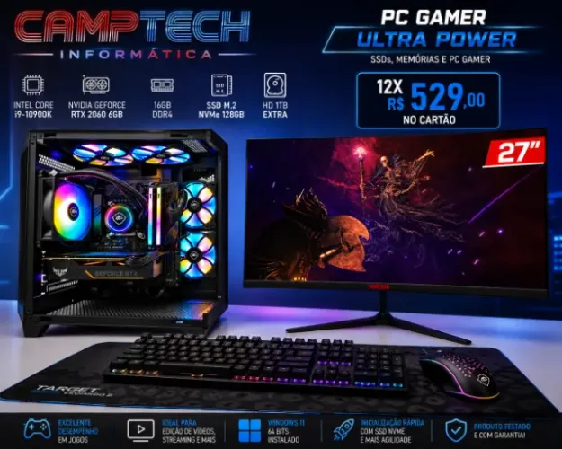 Pc Gamer Top, i9 10900k, RTX 2060, 16gb Mem DDR4, Monitor 27 Pol *Parcelo*Entrego