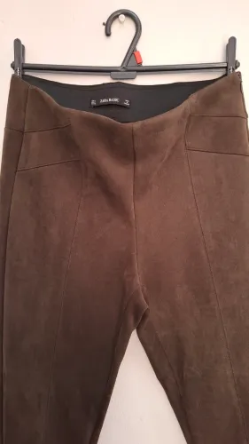 Calça Zara Basic Marrom Suede - Tamanho L